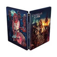 „Cinderella's Curse“ auf einem Steelbook-Cover. Links Zombies, rechts brennende Szene mit Cinderella und Axt.