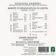 Giovanni Zamboni (1664-1721): Sonate d'Intavolatura di Leuto op. 1 Nr.1,3,9,11, CD