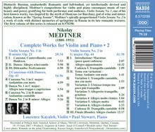 Nikolai Medtner (1880-1951): Sonaten für Violine &amp; Klavier Nr.1 &amp; 2, CD