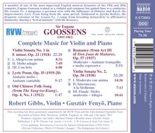 Eugene Goossens (1893-1962): Sämtliche Werke für Violine &amp; Klavier, CD