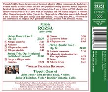 Miklós Rózsa (1907-1995): Streichquartette Nr.1 &amp; 2 (op.22 &amp; 38), CD