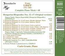 Franz Liszt (1811-1886): Klavierwerke Vol.48 - Ungarische Rhapsodien Nr.12-17, CD