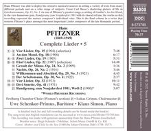 Hans Pfitzner (1869-1949): Sämtliche Lieder Vol.5, CD