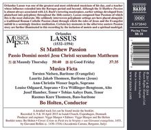 Orlando di Lasso (Lassus) (1532-1594): Matthäus-Passion, CD