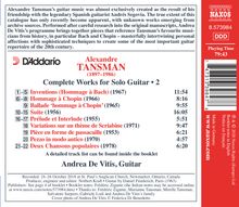 Alexandre Tansman (1897-1986): Sämtliche Gitarrenwerke Vol.2, CD