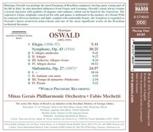 Cover mit Text über Henrique Oswalds Musik und Auflistung seiner Werke. Enthaltene Titel, Dauern und Orchesterdetails.