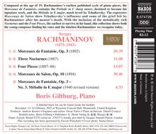 Sergey Rachmaninov, Boris Giltburg, Piano. Werke wie "Morceaux de Fantaisie" und "Three Nocturnes". Spieldauer: 82:12.