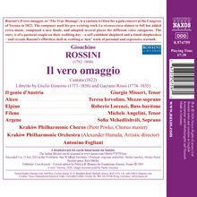 Text in der Mitte: "Gioachino ROSSINI, Il vero omaggio, Cantata (1822)". Unten: "Kraków Philharmonic Chorus" und Orchester.