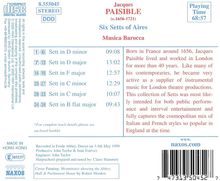 Jacques Paisible (1656-1721): 6 Setts of Aires, CD