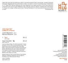 Eine CD-Aufnahme von John Cage's "Two²" (1989) für zwei Klaviere mit Judith Wegmann und Marlies Debacker.