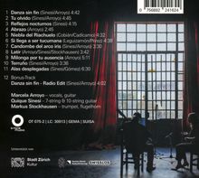 Text links: Titelliste 1-12 mit Zeiten und Interpreten. Unten: Musiker. Rechts: Roter Vorhang, Personen musizieren.