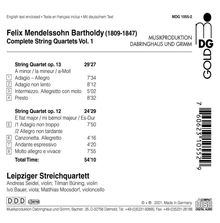 Felix Mendelssohn Bartholdy (1809-1847): Streichquartette Nr.1 &amp; 2 (opp.12 &amp; 13), CD