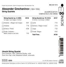 Alexander Gretschaninoff (1864-1956): Streichquartette Nr.1 &amp; 2 (opp.2 &amp; 70), CD