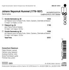 Johann Nepomuk Hummel (1778-1837): Serenaden Nr.1 &amp; 2 (opp.63 &amp; 66), CD