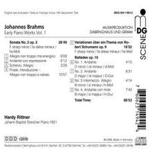 Johannes Brahms (1833-1897): Klavierwerke Vol.1 - Frühe Klavierwerke, CD