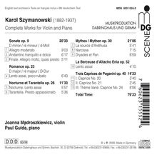 Karol Szymanowski (1882-1937): Werke für Violine &amp; Klavier, CD