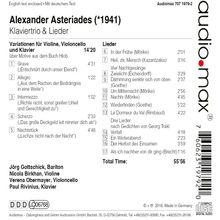 Alexander Asteriades (geb. 1941): Variationen für Klaviertrio, CD