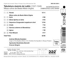 Johannes von Lublin (geb. 1540): Tabulatura, Super Audio CD