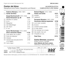 "Cantar del Alma: Saxophone and Piano. Musikliste mit Stücken von Mompou, Rachmaninoff, Montsalvatge, Wagner, Obradors."