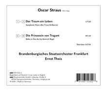 Oscar Straus, Werke: "Der Traum ein Leben" (17'24) und "Die Prinzessin von Tragant" (45'18). Gesamtzeit: 62'56. Orchester: Brandenburgisches Staatsorchester Frankfurt, Dirigent: Ernst Theis.