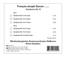 "François-Joseph Gossec: Symphonies Op. VI" listet 6 Symphonien auf CD 1 und CD 2. Dirigent: Simon Gaudenz.