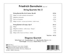 Das Bild zeigt Informationen zu "Friedrich Gernsheim, String Quartets Vol. 3", mit Titeln der Stücke und Spielzeiten.