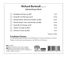 "Richard Bartmuß: Selected Organ Works" mit Stücken wie "Präludium in D minor op. 36/1" und "Toccata in C minor op. 36/6".