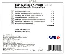 Erich Wolfgang Korngold (1897-1957): Kammermusik für Violine &amp; Klavier (Gesamtaufnahme), CD