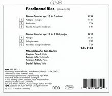 Ferdinand Ries (1784-1838): Klavierquartette op.13 &amp; op.17, CD