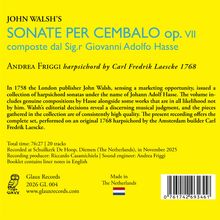 "John Walsh's Sonate per Cembalo op. VII". Illustration eines gelben Hintergrunds mit Text über Musik.