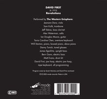 David First (b.1953) Revolutions, performed by The Western Enisphere: Musiker und ihre Instrumente sind aufgelistet. Unten ist ein Logo.