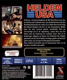 "HELDEN USA" in rotem Text. Beschreibung eines Actionfilms mit US-Marines. Szenen aus dem Film links. Laufzeit ca. 97 Min.