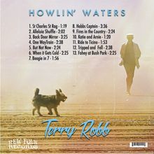 "HOWLIN' WATERS" und Songliste. Ein Hund läuft am Strand; im Hintergrund eine Person. "Terry Robb" und "NEW FOLK RECORDS" vorhanden.