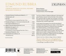 Texte: Edmund Rubbra, Choir of Merton College, Oxford, Benjamin Nicholas. Stücke und Zeitangaben aufgelistet.

Links: Delphian-Logo. 







