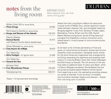 Logo oben rechts: Delphian. Titel: "notes from the living room", Meraki Duo, CD Information und Trackliste mit Zeiten.