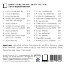 XVI Century Neapolitan Canzoni Moresche: The Complete Collection, enthält 22 Musikstücke verschiedener Komponisten.