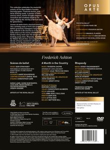 Texte: "Opus Arte", "Frederick Ashton", Ballettaufführungen und Mitwirkende. Tanzpaar in klassischer Pose, elegantes Bühnenbild.