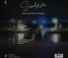 "Soudain - Music by Samuel Andreyev" mit Titelliste und Zeiten auf dunklem Hintergrund. Oben ein stilisierter Schriftzug.