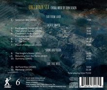 Texte: "UNCERTAIN SEA, Choral Music by John Casken." Trackliste, Laufzeiten, geordnet nach Kategorien. Hintergrund abstrakt.