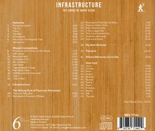 "INFRASTRUCTURE THE SONGS OF DAVID SISCO" Trackliste auf Holztextur, enthält 43 Titel und Spielzeiten.