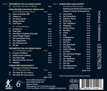 Trackliste auf zwei CDs: Werke von Tino Brütsch Trio und Florian Prey Amar Quartett. Titel und Dauer der Lieder sind angegeben.