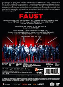 "Charles Gounod FAUST" steht groß in der Mitte, gefolgt von Darsteller- und Teamnamen. Unten eine Bühnenszene in Rot.