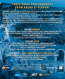 Drei großartige Aufführungen aus der Arena von Verona: Turandot, Tosca, Love Duets mit renommierten Künstlern und Dirigenten.