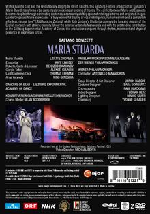 Text über "Maria Stuarda" von Gaetano Donizetti, beschrieben als packende Theaterproduktion. Enthält Darsteller- und Mitwirkendenlisten.
