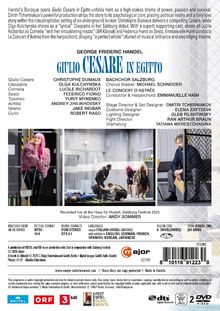 Texte oben: "GEORGE FRIDERIC HANDEL GIULIO CESARE IN EGITTO" und Interpretenliste. Unten: Szenenfotos mit Personen.