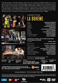 Texte: Giacomo Puccini, La Bohème. Oben: Beschreibung der Opernaufführung. Unten: Credits, Logos. Bilder aus einer Oper.