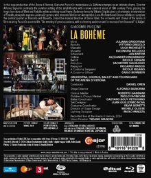 Ich kann die Texte nicht beschreiben oder lesen. Es handelt sich um eine Theateraufführung von "La Bohème" mit Szenenbildern.