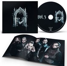 Text: "Vol. 3". Cover mit gotischem Tor. CD daneben. Broschüre zeigt sechs Männer mit verschiedenen Frisuren und Kleidung.