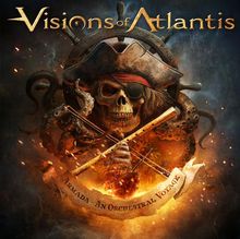 "Visions of Atlantis" oben in goldener Schrift, unten "Armada: An Orchestral Voyage". Totenkopf mit Piratenhut, Steuerrad und Tentakeln.