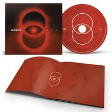 Texte: "SEVENDUST", "ONE". Rotes Albumcover und CD mit kreisförmigen Mustern; ein Booklet mit ähnlichem Design.